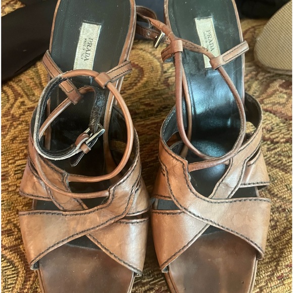 PRADA Brown leather wedges size 9 - Picture 7 of 10